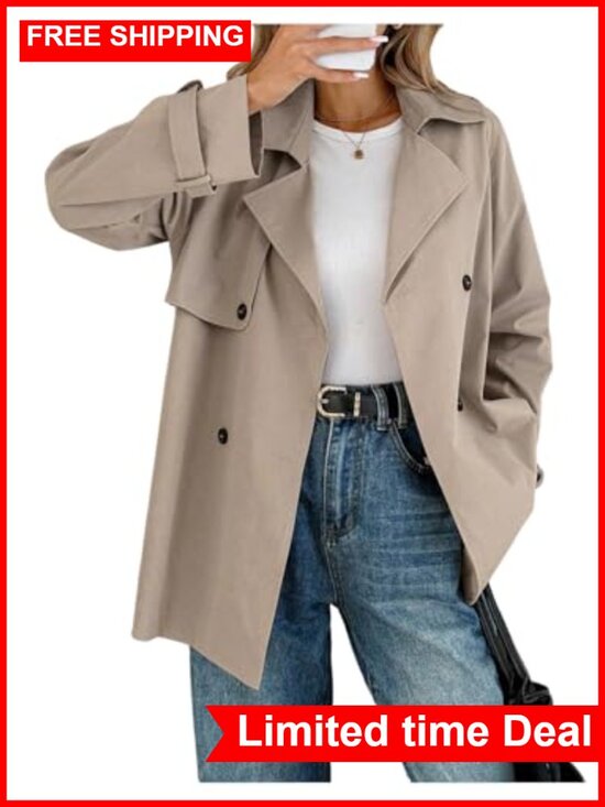 Jackets & Blazers - Women's Double Breasted Trench Coat Button Down Business Work Outerwear